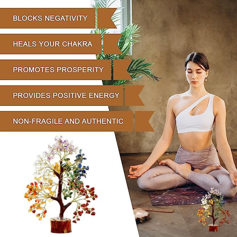 Seven Chakra Tree of Life, Crystal Tree for Positive Energy, 7 Chakra Tree, Feng Shui Tree, Stone Decor Natural Artificial Tree, 7 Chakra Tree of Life Gemstones Pendant & 300 Beads