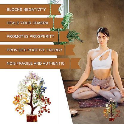 Seven Chakra Tree of Life, Crystal Tree for Positive Energy, 7 Chakra Tree, Feng Shui Tree, Stone Decor Natural Artificial Tree, 7 Chakra Tree of Life Gemstones Pendant & 300 Beads